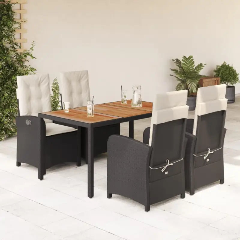 Comfortabele tuinset met poly rattan en gemakkelijk schoon te maken - Zwart en crème / 150 cm tafellengte / Zonder