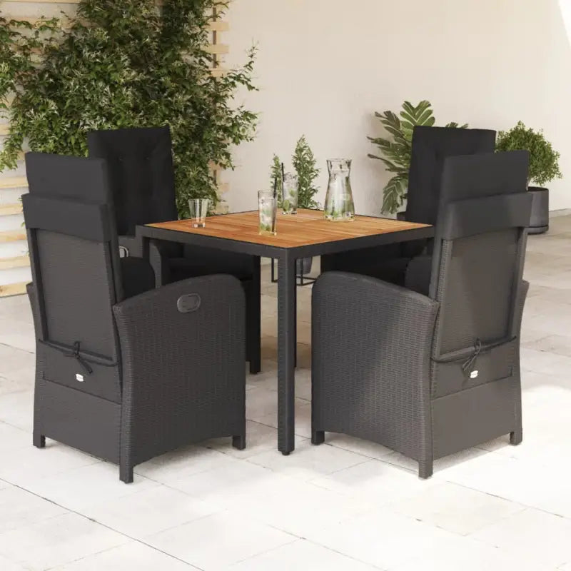 Comfortabele tuinset met poly rattan en gemakkelijk schoon te maken - Zwart / 90 cm tafellengte / Met voetensteun