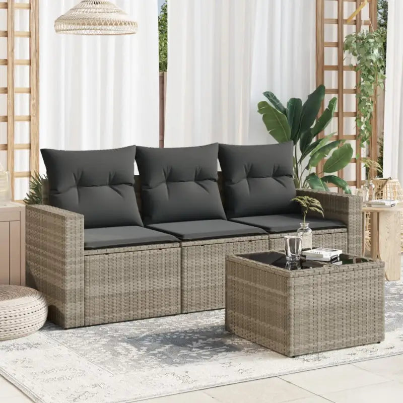Comfortabele tuinset met poly rattan en gepoedercoat staal afmetingen - Lichtgrijs / Met tafel - Tuinsets