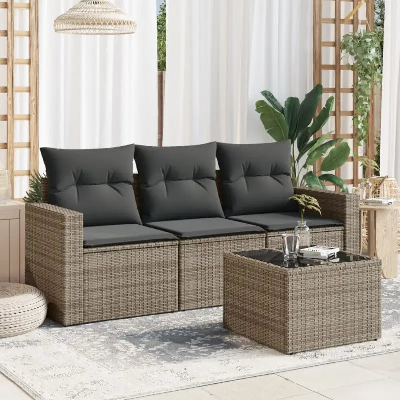 Comfortabele tuinset met poly rattan en gepoedercoat staal afmetingen - Grijs / Met tafel - Tuinsets