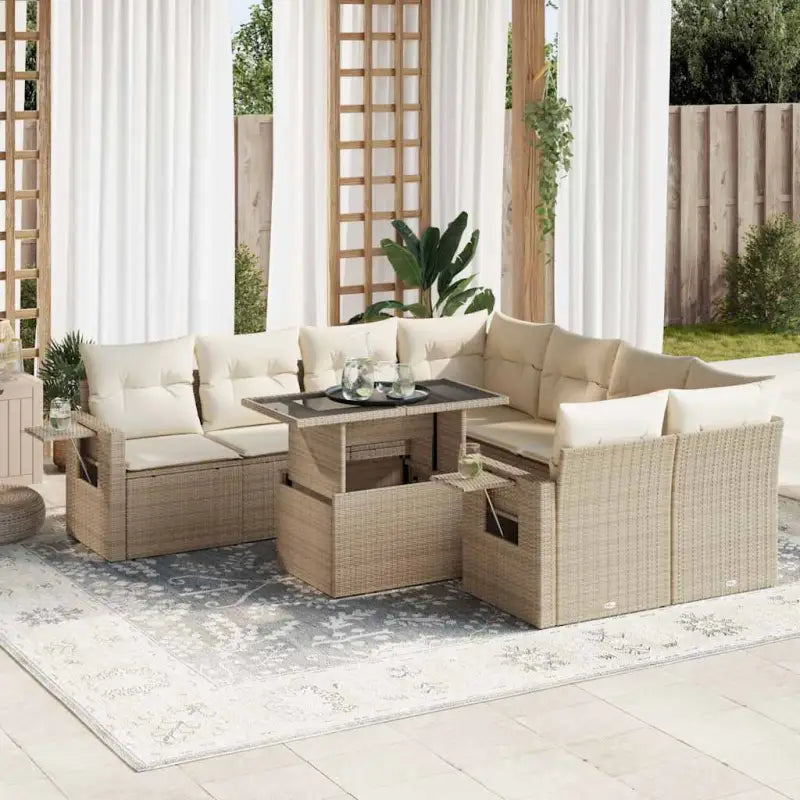Comfortabele tuinset van beige materiaal en gepoedercoat staal - beige en crèmekleurig / met opbergruimte - Tuinsets