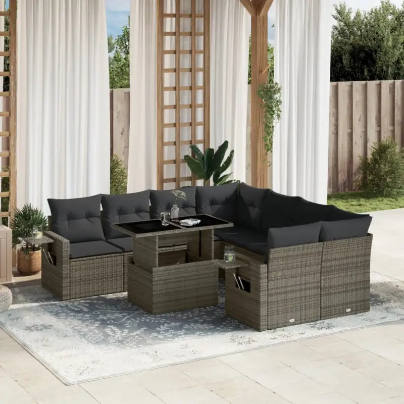 Comfortabele tuinset van beige materiaal en gepoedercoat staal - Grijs / zonder opbergruimte - Tuinsets