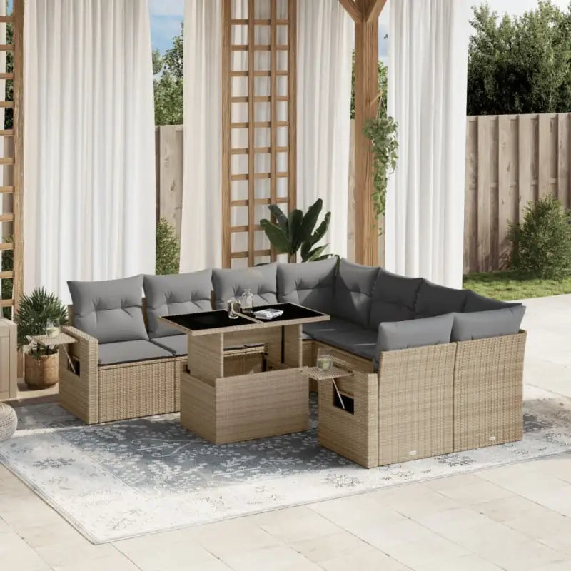 Comfortabele tuinset van beige materiaal en gepoedercoat staal - Beige en grijs / zonder opbergruimte - Tuinsets