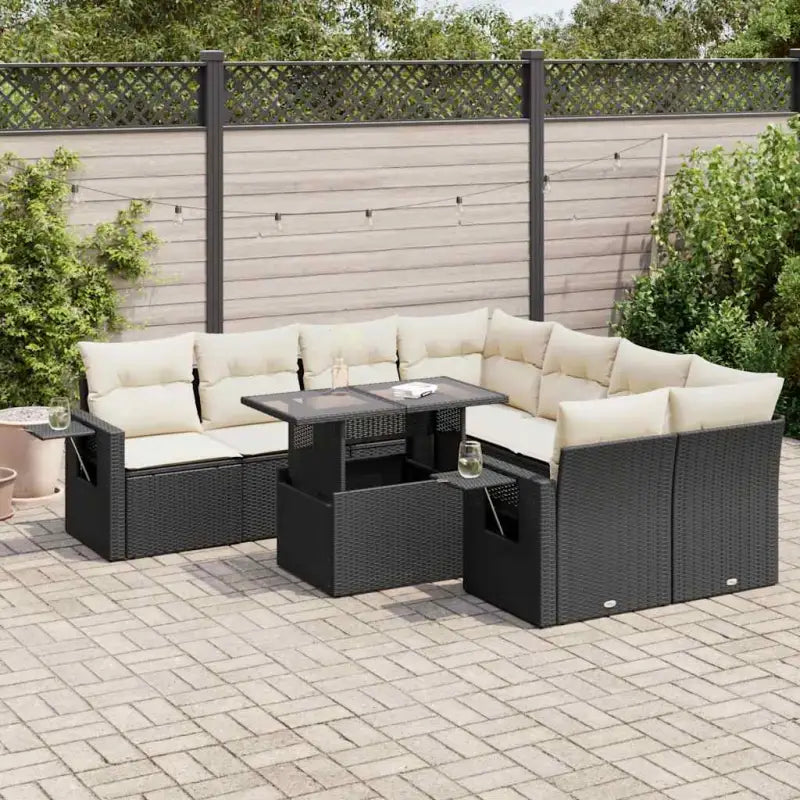 Comfortabele tuinset van beige materiaal en gepoedercoat staal - Zwart en crème / met opbergruimte - Tuinsets