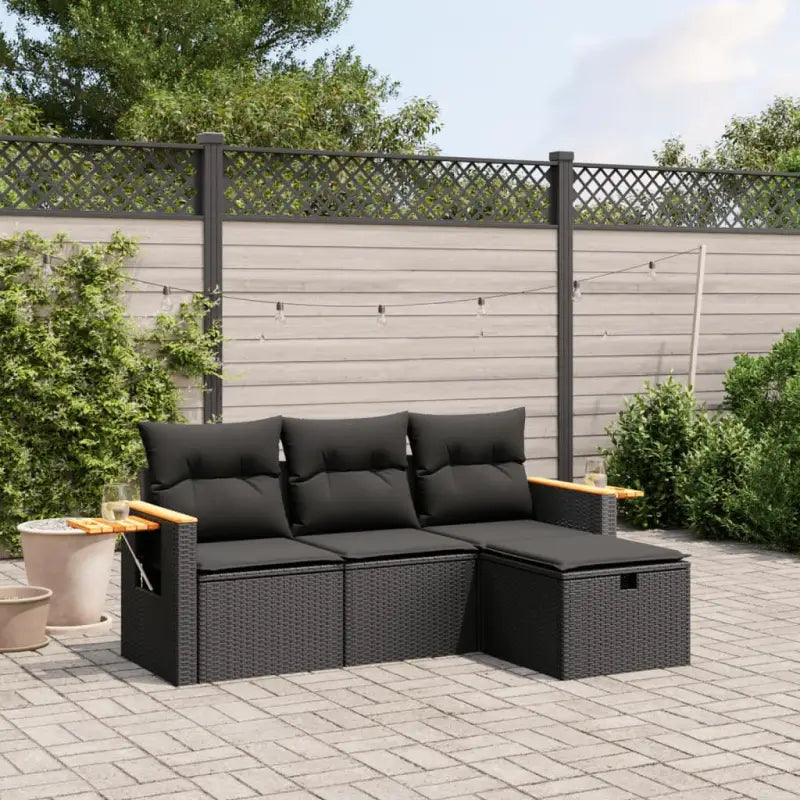 Comfortabele tuinset van gemengd beige materiaal met gepoedercoat staal - Zwart / zonder opbergruimte - Tuinsets