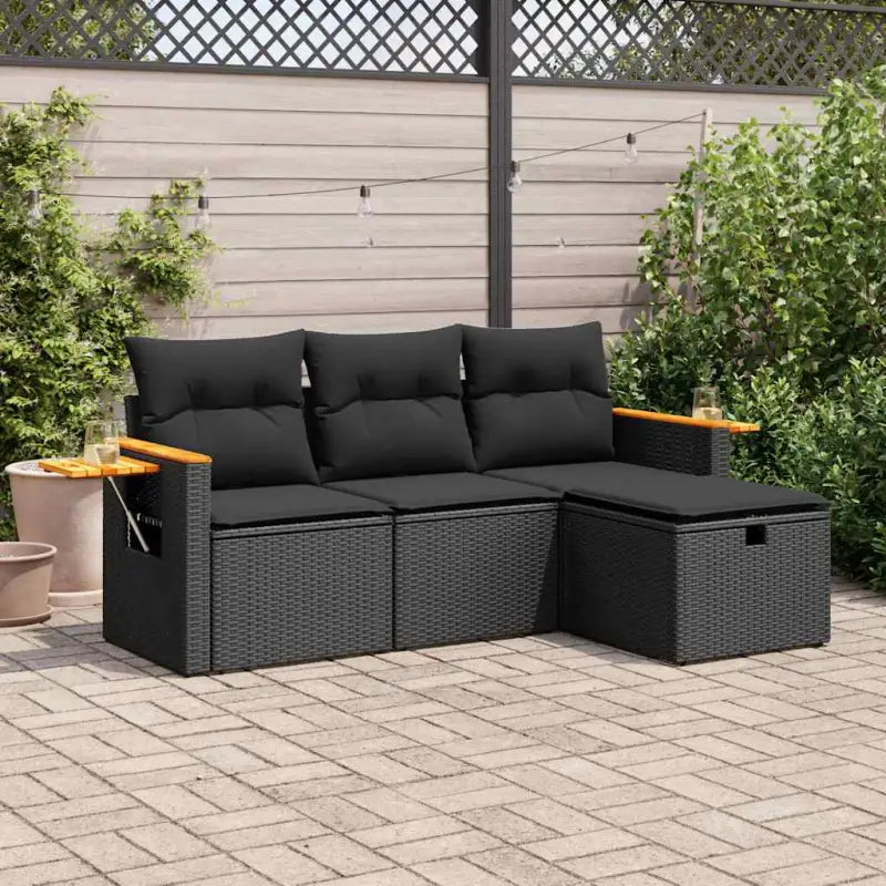 Comfortabele tuinset van gemengd beige materiaal met gepoedercoat staal - Zwart / met opbergruimte - Tuinsets