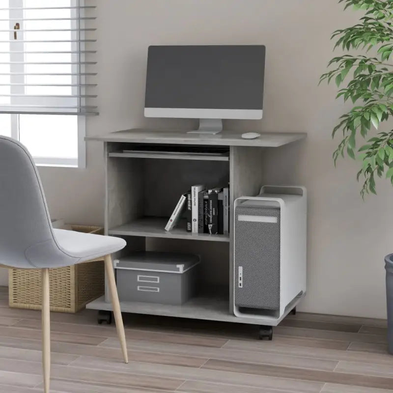 Compact bewerkt hout bureau voor laptops en desktops met moderne uitstraling - Betongrijs - Bureaus