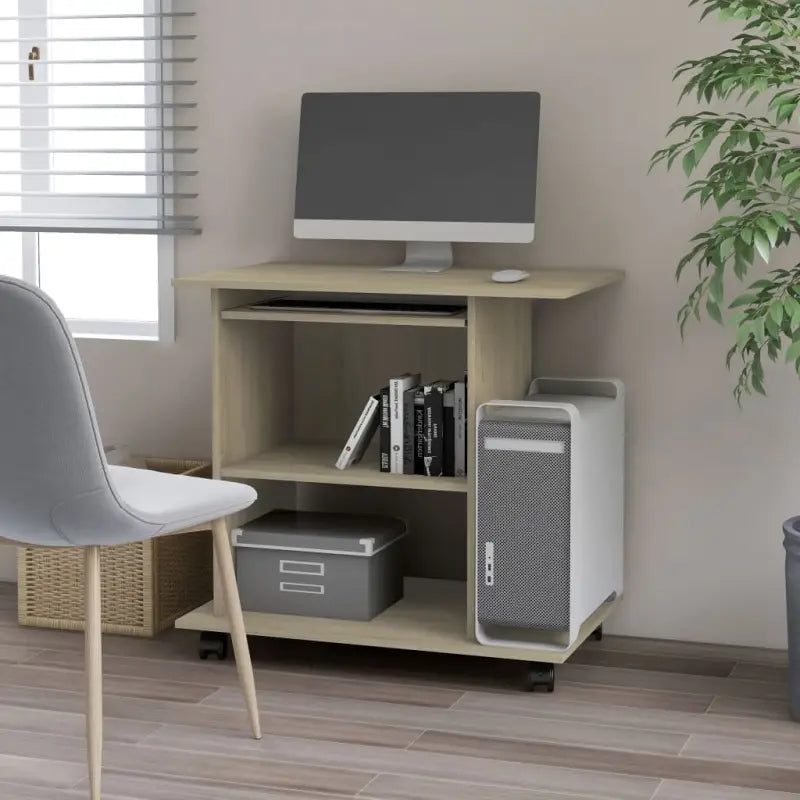 Compact bewerkt hout bureau voor laptops en desktops met moderne uitstraling - Sonoma eiken - Bureaus