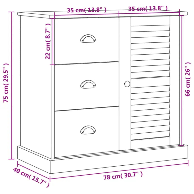 Compact dressoir met massief grenenhout en metalen handgrepen - Dressoirs & buffetkasten