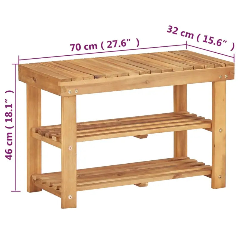 Compact schoenenrek van massief acaciahout met natuurlijke houtkleur - 1 / 46 cm / 70 cm - Schoenenrekken