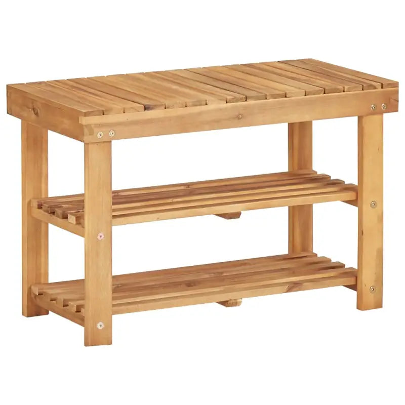 Compact schoenenrek van massief acaciahout met natuurlijke houtkleur - 1 / 46 cm / 70 cm - Schoenenrekken
