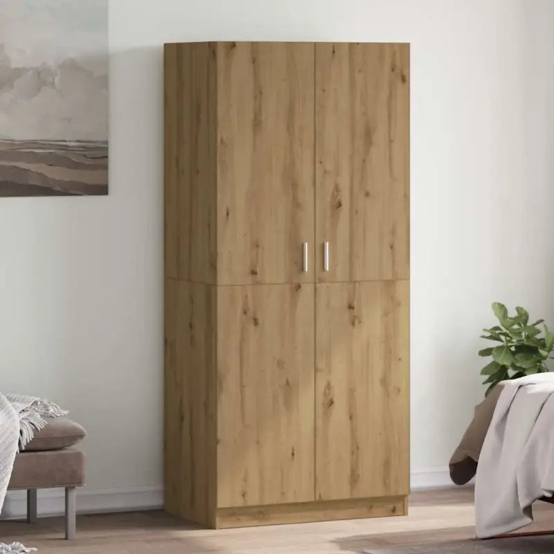 Compacte Kledingkast van Bewerkt Hout voor Stijlvolle Opslag - artisanaal eikenkleurig / 1 - Kledingkasten