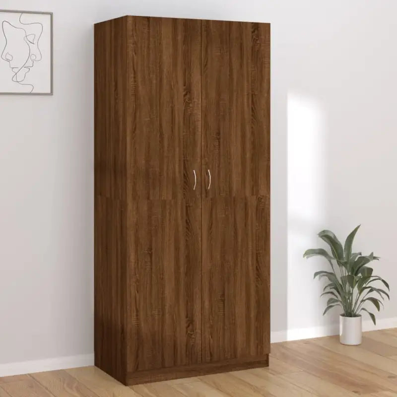 Compacte Kledingkast van Bewerkt Hout voor Stijlvolle Opslag - bruin eikenkleur / 1 - Kledingkasten