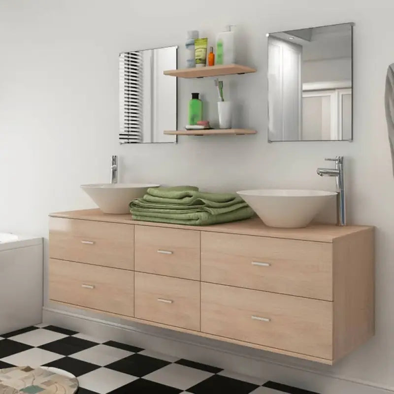 Compleet badkamermeubelset met zinken handvat for een stijlvolle uitstraling - Beige / Model 3 - Badkamermeubelsets
