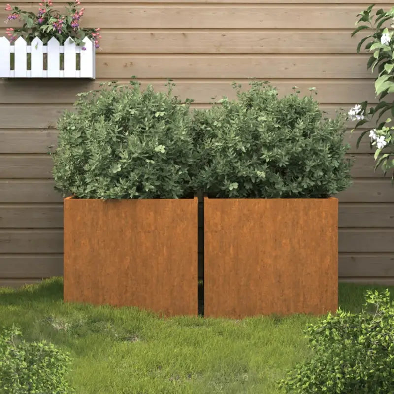 Cortenstalen plantenbakken voor tuin balkon en terras - Cortenstaal/Bruin / 42 x 40 x 39 cm / 2 - Bloempotten &
