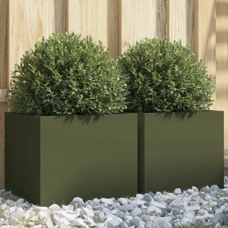 Cortenstalen plantenbakken voor tuin balkon en terras - Staal/Groen / 32 x 30 x 29 cm / 2 - Bloempotten & plantenbakken