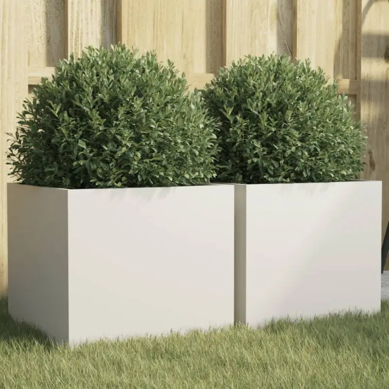 Cortenstalen plantenbakken voor tuin balkon en terras - Staal/Wit / 32 x 30 x 29 cm / 2 - Bloempotten & plantenbakken