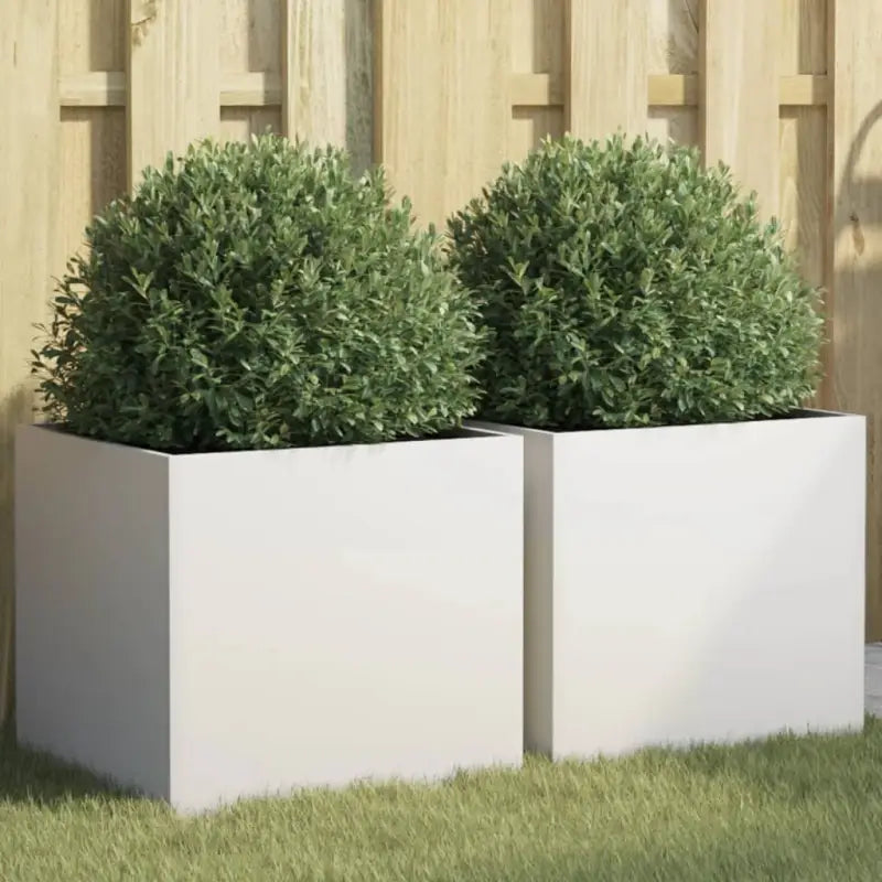 Cortenstalen plantenbakken voor tuin balkon en terras - Staal/Wit / 42 x 40 x 39 cm / 2 - Bloempotten & plantenbakken