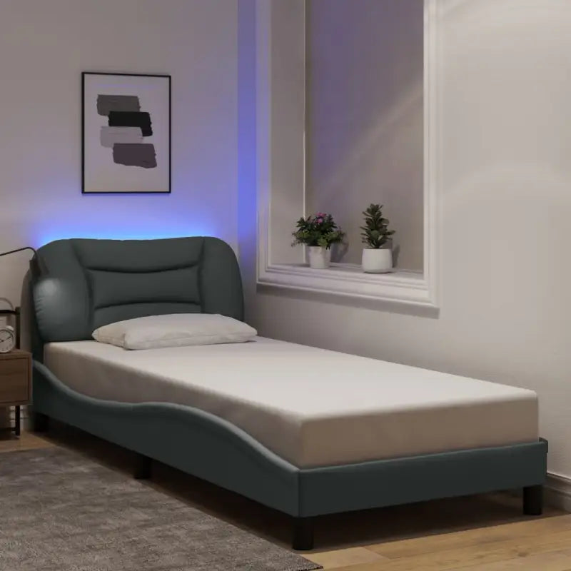 Crème bedframe met LED-verlichting en multiplex lattenbodem - Lichtgrijs / 80 x 200 cm - Bedden & bedframes