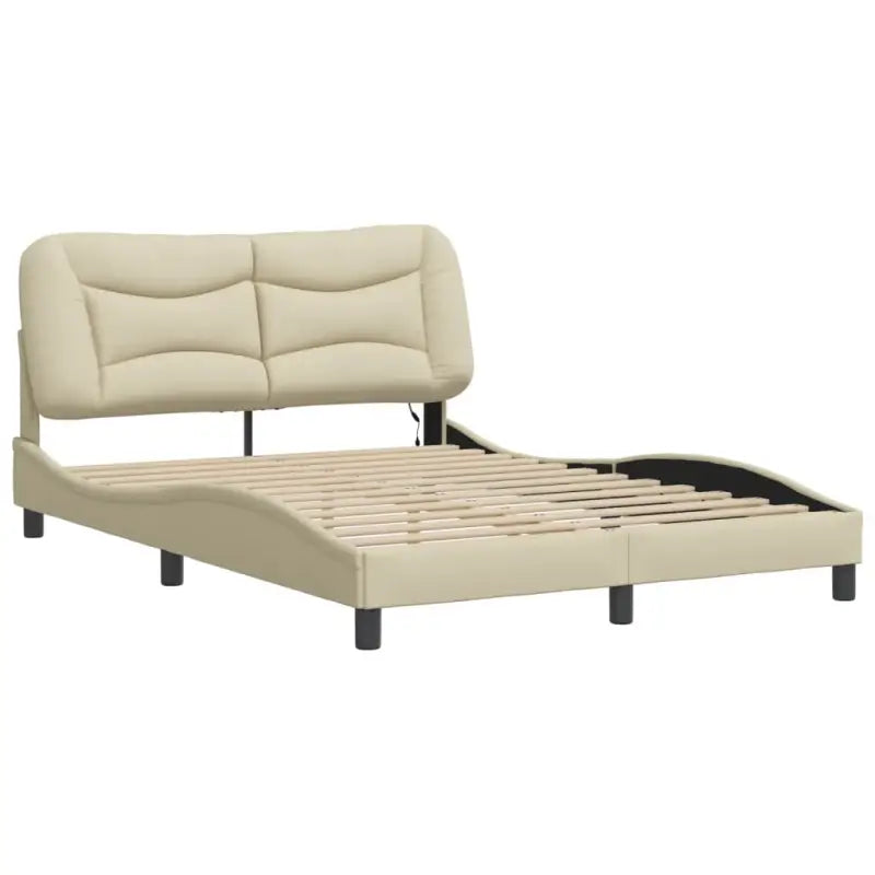 Crème bedframe met LED-verlichting en multiplex lattenbodem - Bedden & bedframes