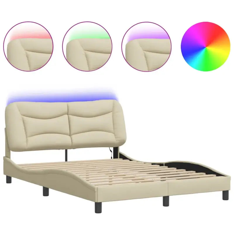 Crème bedframe met LED-verlichting en multiplex lattenbodem - Bedden & bedframes