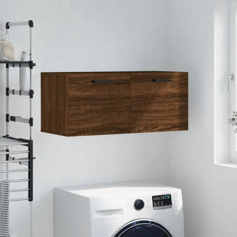 Decoratieve wandkast van bewerkt hout voor binnen en opbergruimte - bruin eikenkleur / 80 x 36.5 x 35 cm / 1