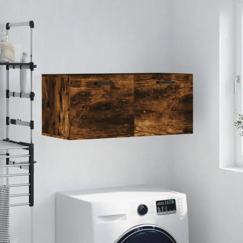 Decoratieve wandkast van bewerkt hout voor binnen en opbergruimte - Gerookt eiken / 80 x 36.5 x 35 cm / 1