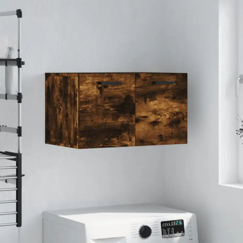 Decoratieve wandkast van bewerkt hout voor binnen en opbergruimte - Gerookt eiken / 60 x 36.5 x 35 cm / 1