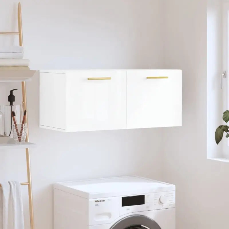 Decoratieve wandkast van bewerkt hout voor interieur en opslag - Hoogglans wit / 80 x 36.5 x 35 cm / 1 - Opbergkasten &