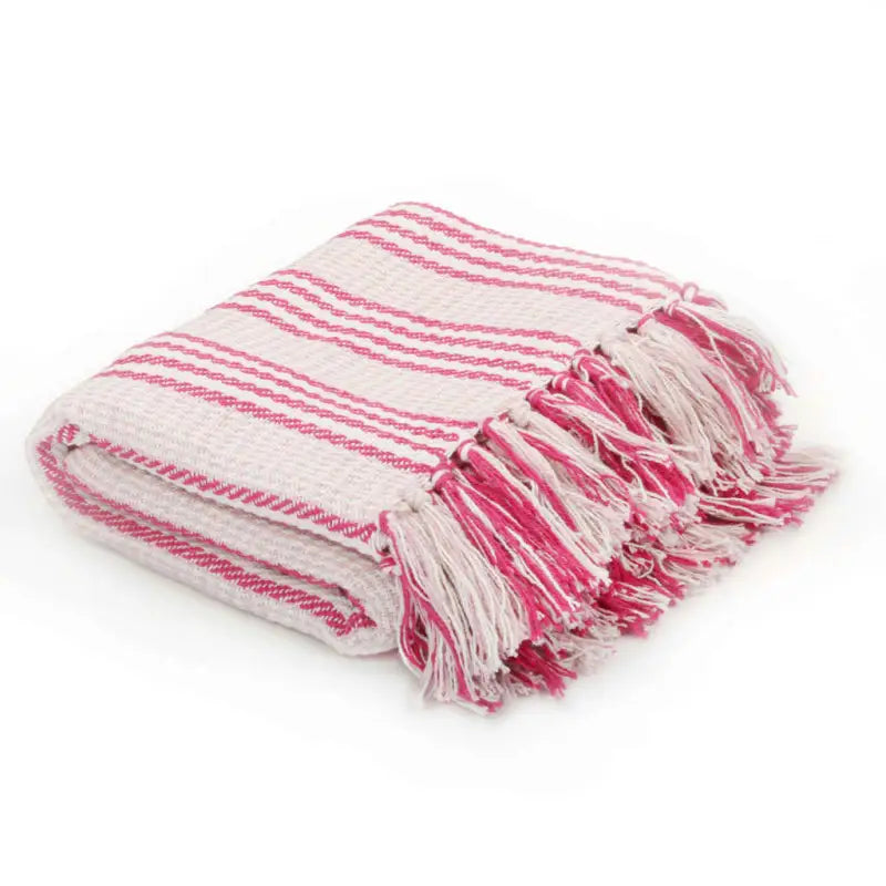 Deken van gerecycled katoen voor een gezellige sfeer in huis - Roze en wit / 125 x 150 cm / 1 - Dekens