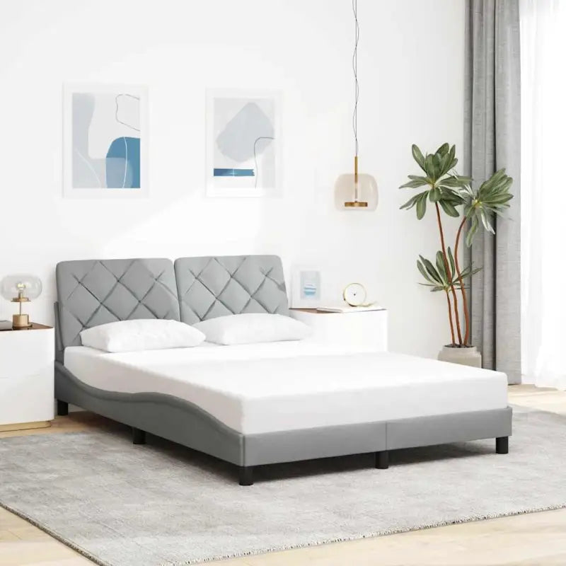 Donkerbruin bedframe met ademend vermogen en comfortabel polyesterstof - Lichtgrijs / 120 x 200 cm - Bedden & bedframes