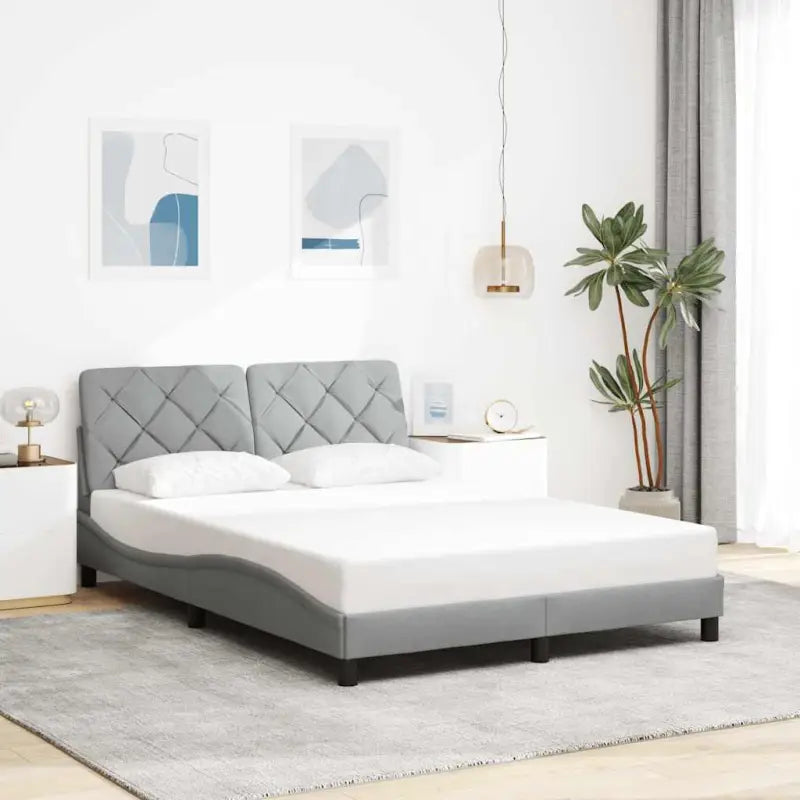 Donkerbruin bedframe met ademend vermogen en comfortabel polyesterstof - Lichtgrijs / 140 x 190 cm - Bedden & bedframes