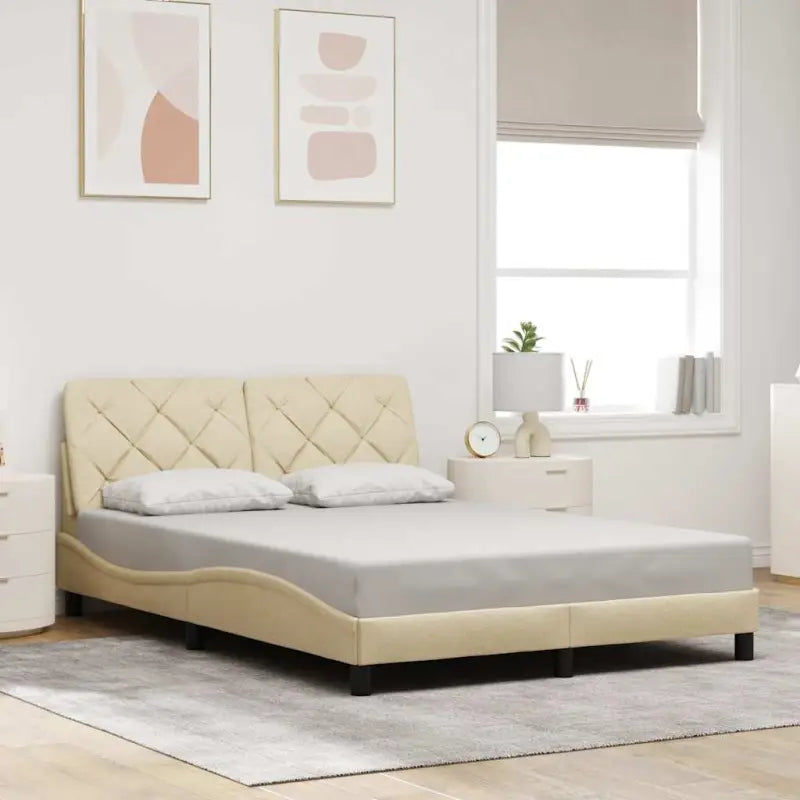 Donkerbruin bedframe met ademend vermogen en comfortabel polyesterstof - Crème / 140 x 190 cm - Bedden & bedframes
