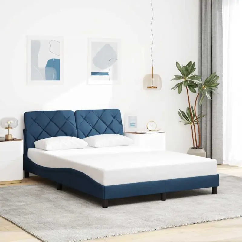 Donkerbruin bedframe met ademend vermogen en comfortabel polyesterstof - Blauw / 140 x 190 cm - Bedden & bedframes