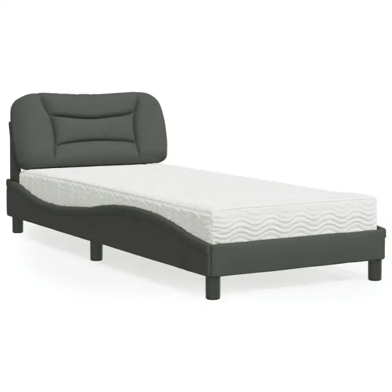Donkergrijs bed met multiplex lattenbodem en 22d pu-schuim matras - Donkergrijs / 90 x 200 cm - Bedden & bedframes
