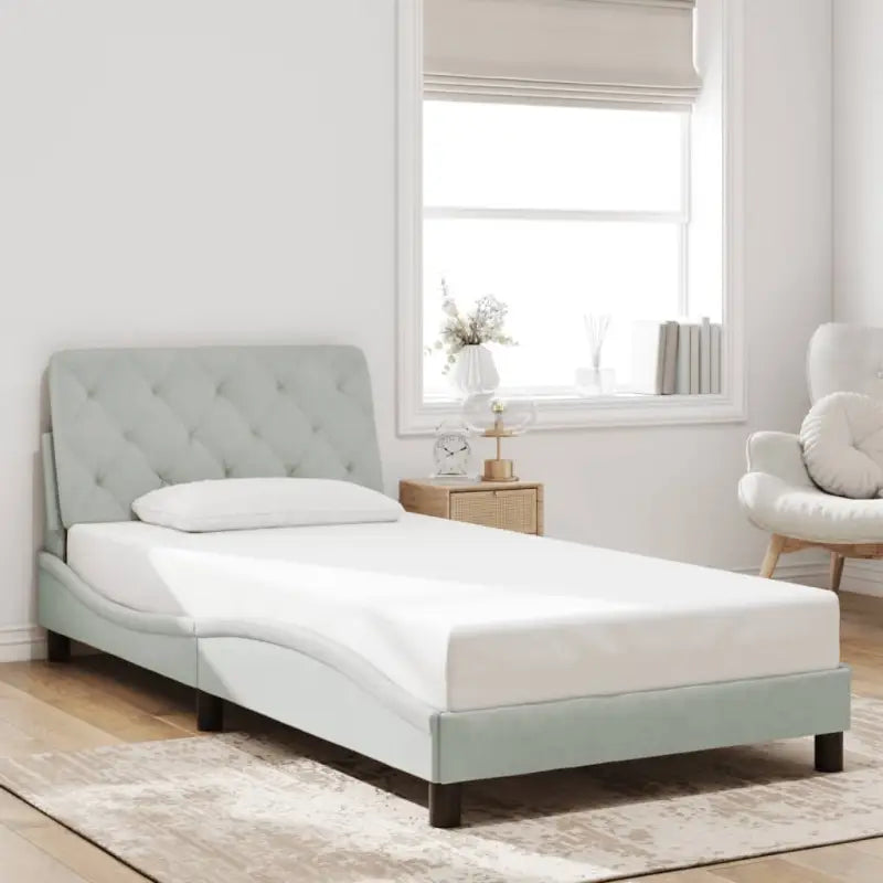 Donkergrijs bedframe met hoofdeinde en multiplex lattenbodem - Lichtgrijs / 100 x 200 cm - Bedden & bedframes