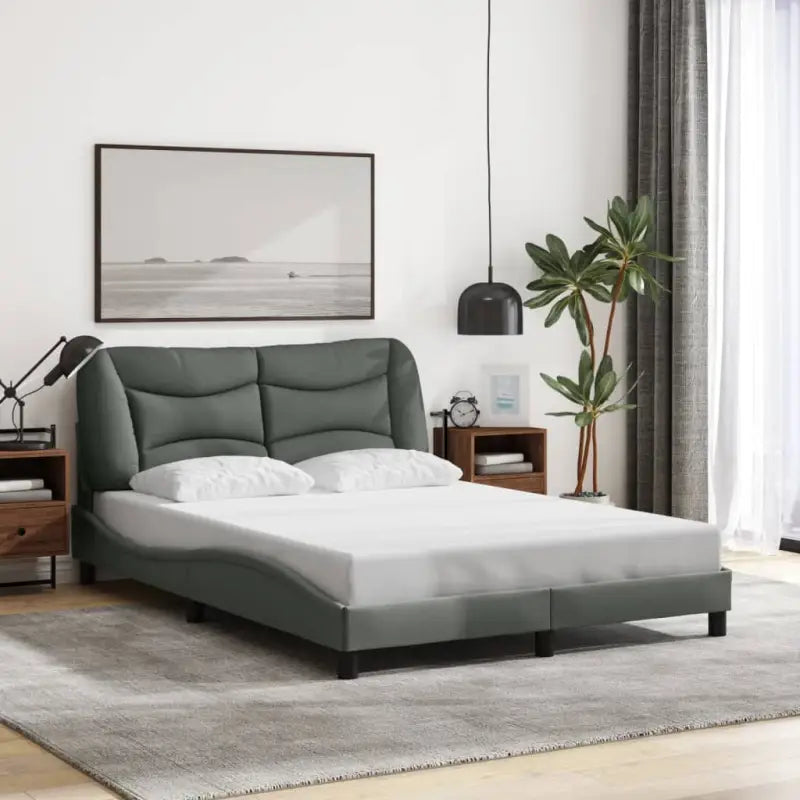 Donkergrijs bedframe met hoofdeinde en multiplex lattenbodem - Donkergrijs / 140 x 190 cm - Bedden & bedframes