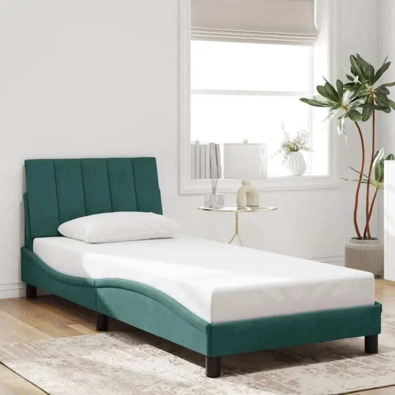 Donkergrijs bedframe met hoofdeinde en multiplex lattenbodem - Donkergroen / 90 x 190 cm - Bedden & bedframes