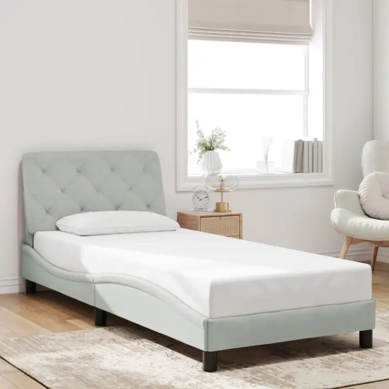 Donkergrijs bedframe met hoofdeinde en multiplex lattenbodem - Lichtgrijs / 90 x 190 cm - Bedden & bedframes
