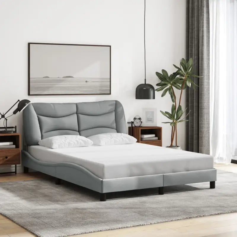 Donkergrijs bedframe met hoofdeinde en multiplex lattenbodem - Lichtgrijs / 120 x 200 cm - Bedden & bedframes