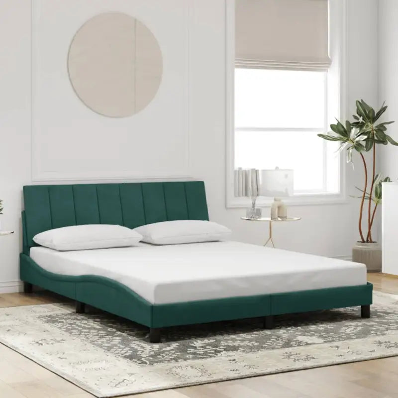 Donkergrijs bedframe met hoofdeinde en multiplex lattenbodem - Donkergroen / 160 x 200 cm - Bedden & bedframes