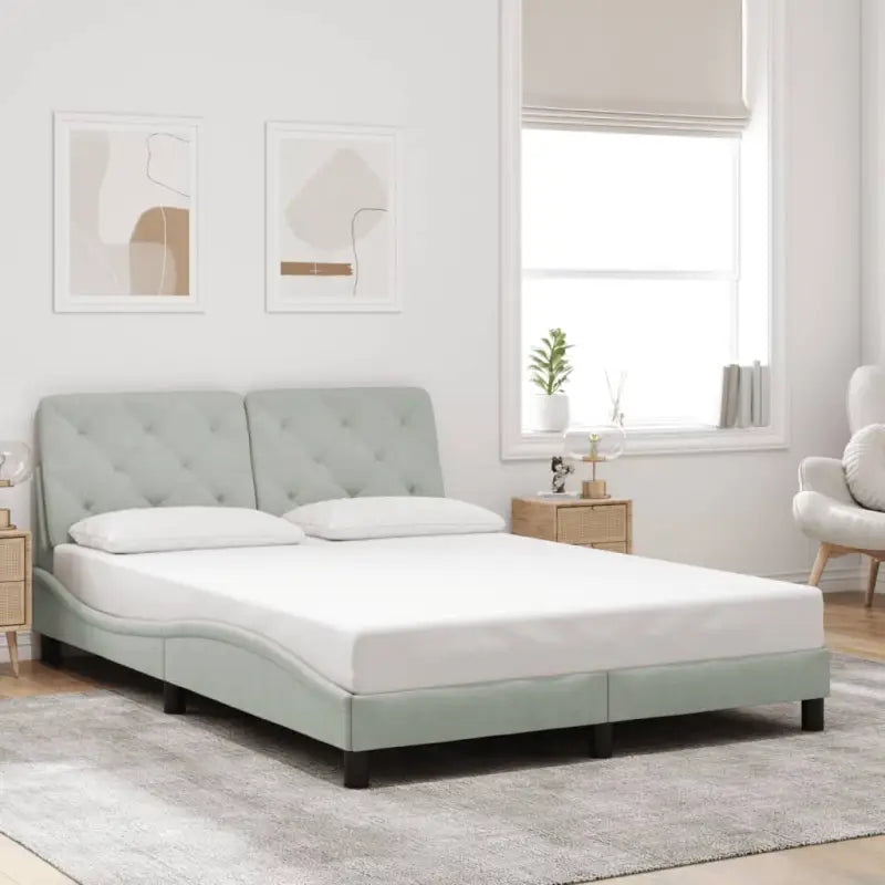 Donkergrijs bedframe met hoofdeinde en multiplex lattenbodem - Lichtgrijs / 120 x 200 cm - Bedden & bedframes