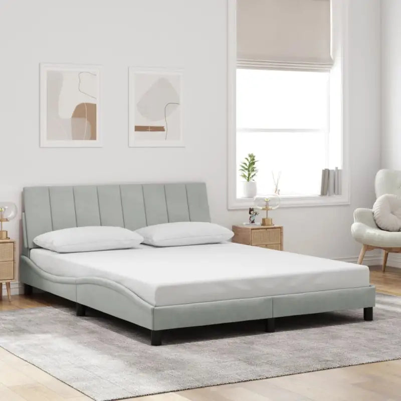 Donkergrijs bedframe met hoofdeinde en multiplex lattenbodem - Lichtgrijs / 160 x 200 cm - Bedden & bedframes