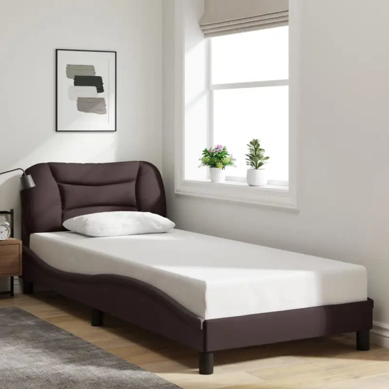 Donkergrijs bedframe met hoofdeinde en multiplex lattenbodem - Donkerbruin / 90 x 200 cm - Bedden & bedframes