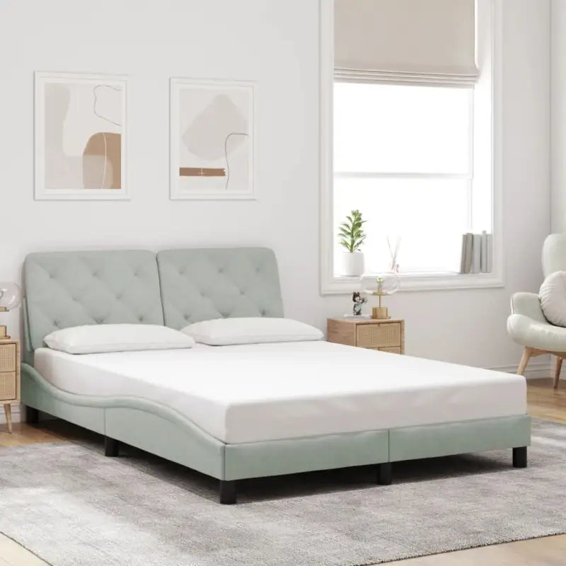 Donkergrijs bedframe met hoofdeinde en multiplex lattenbodem - Lichtgrijs / 140 x 200 cm - Bedden & bedframes