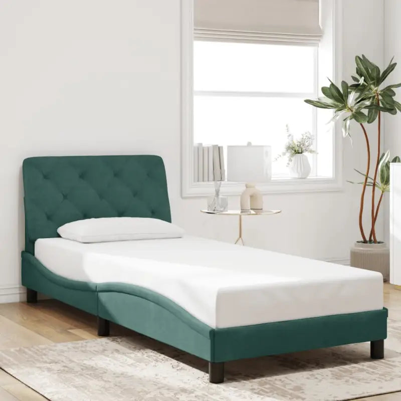 Donkergrijs bedframe met hoofdeinde en multiplex lattenbodem - Donkergroen / 90 x 190 cm - Bedden & bedframes