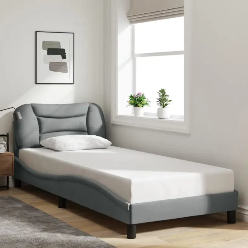 Donkergrijs bedframe met hoofdeinde en multiplex lattenbodem - Lichtgrijs / 80 x 200 cm - Bedden & bedframes