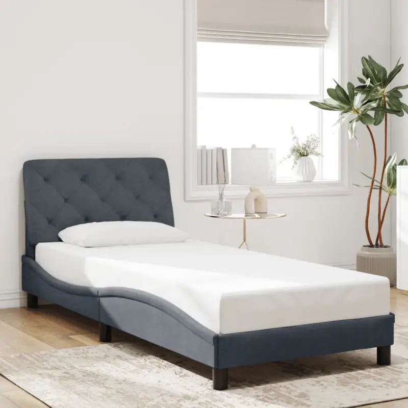Donkergrijs bedframe met hoofdeinde en multiplex lattenbodem - Donkergrijs / 90 x 190 cm - Bedden & bedframes