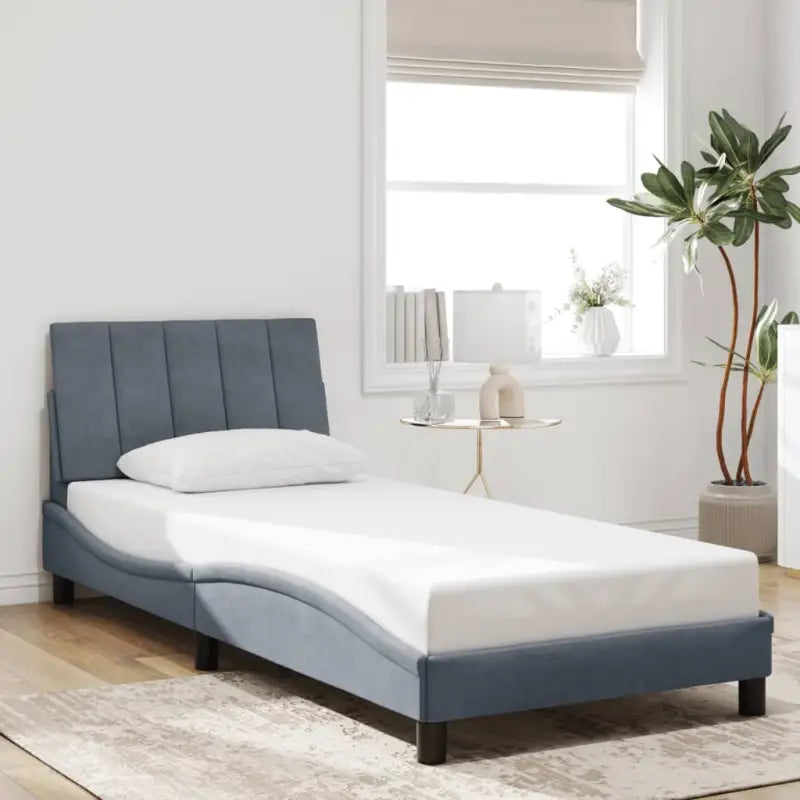 Donkergrijs bedframe met hoofdeinde en multiplex lattenbodem - Donkergrijs / 90 x 190 cm - Bedden & bedframes