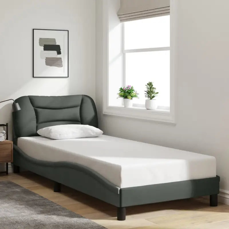 Donkergrijs bedframe met hoofdeinde en multiplex lattenbodem - Donkergrijs / 90 x 200 cm - Bedden & bedframes